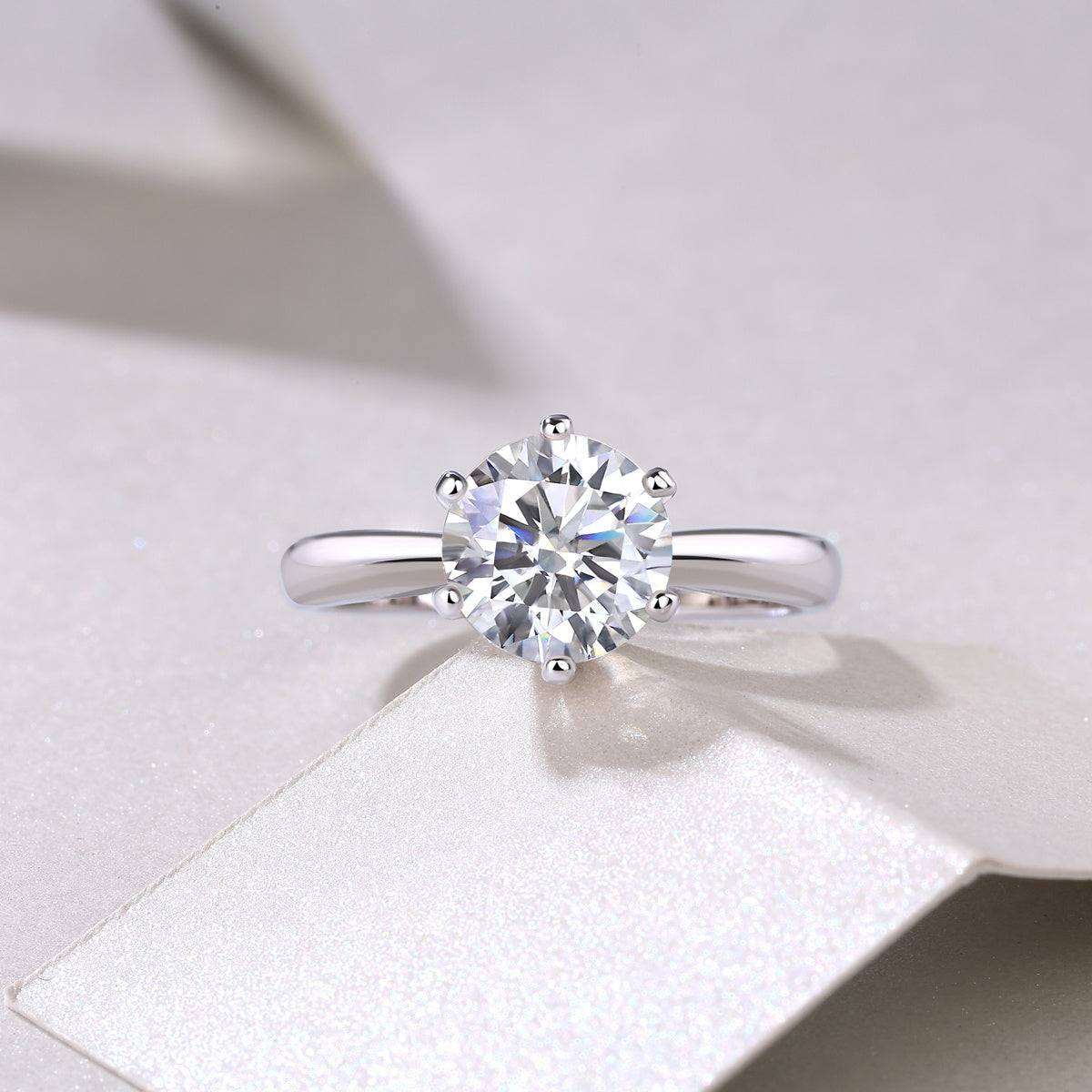 Classic Six-prong Mossan Diamond Silver Open Ring And Fixed Ring