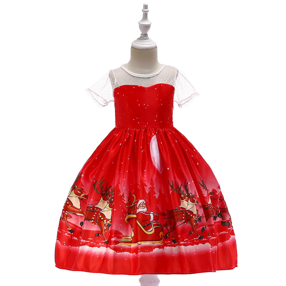 Girls print dress princess dress