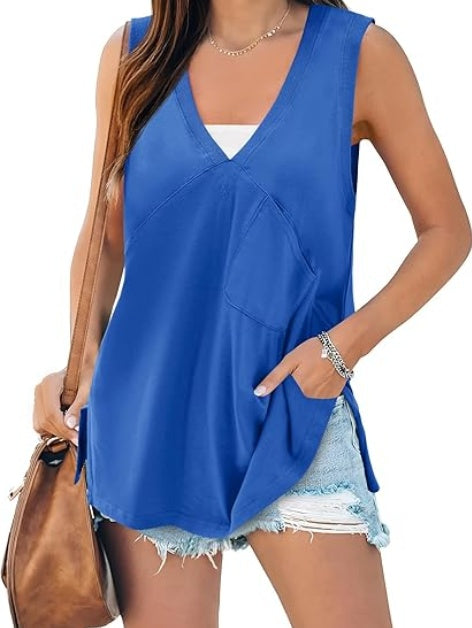 Fisoew Women's Summer Tank Tops V Neck Sleeveless Casual Loose Flowy Tunic Workout T Shirts