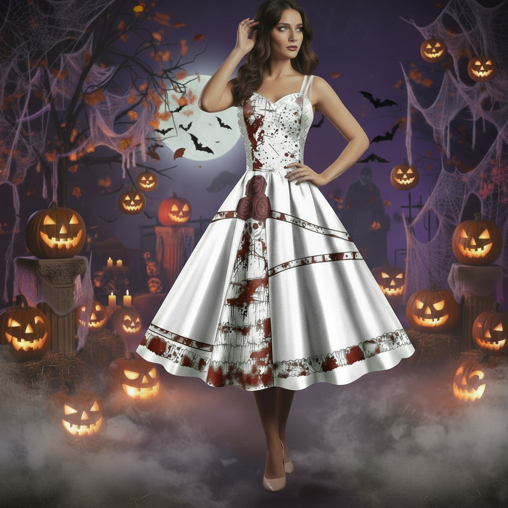 Halloween Skirt Women's Digital Print Scary Strap Dress