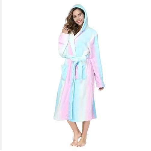 Plush Oversize Winter Soft Warm Long Flannel Bathrobe With Hooded Women Thick Night Fleece
