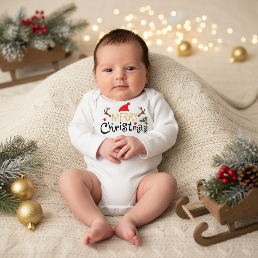 Christmas Newborn Baby White Long Sleeve Jumpsuit