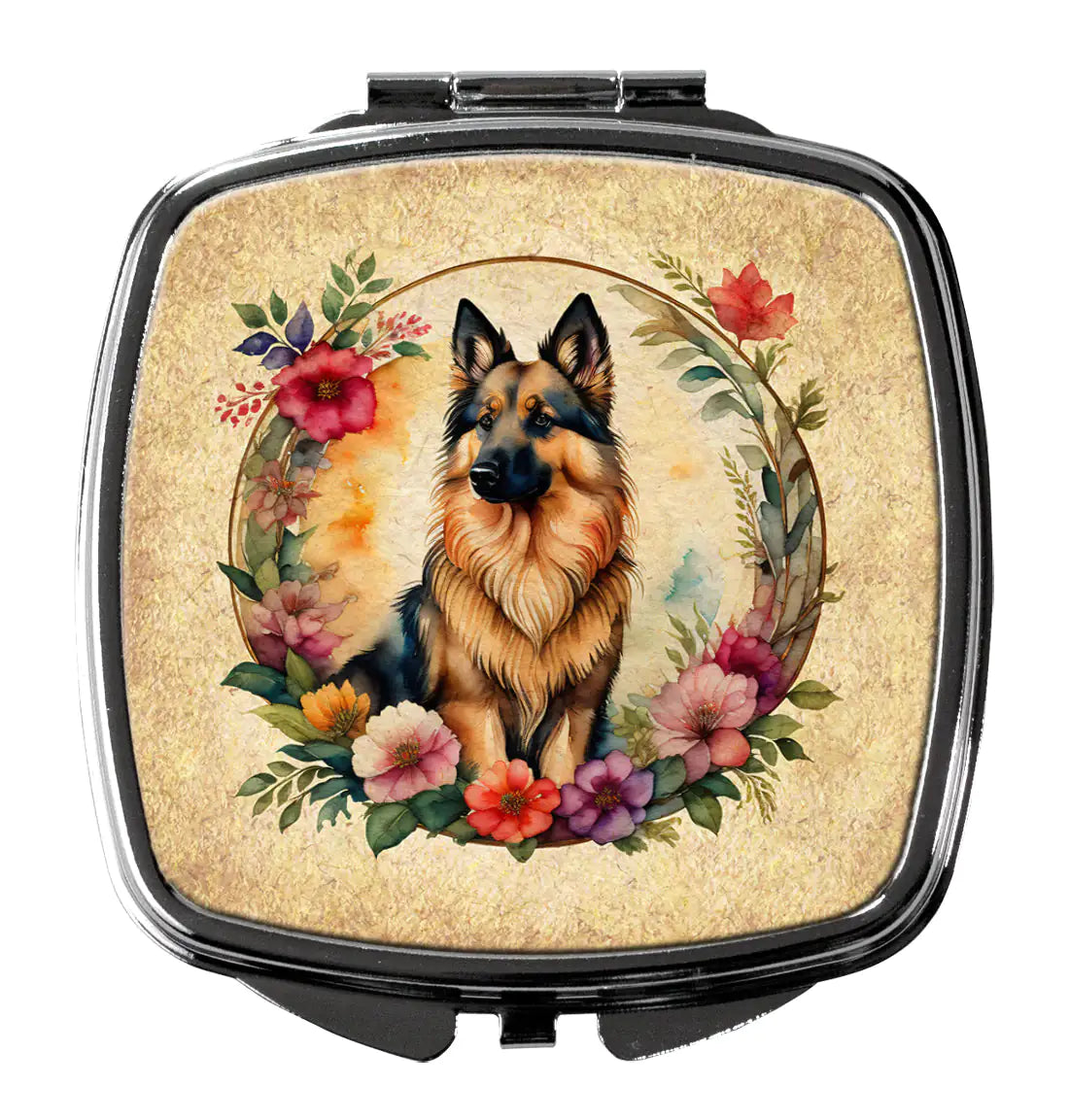 Belgian Tervuren and Flowers Compact Mirror