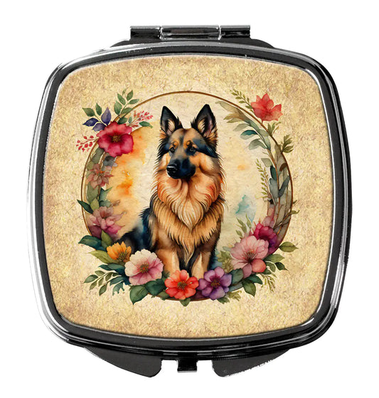 Belgian Tervuren and Flowers Compact Mirror