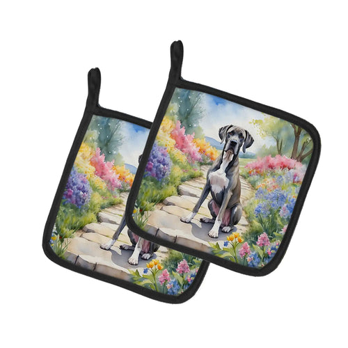 Great Dane Spring Path Pair of Pot Holders