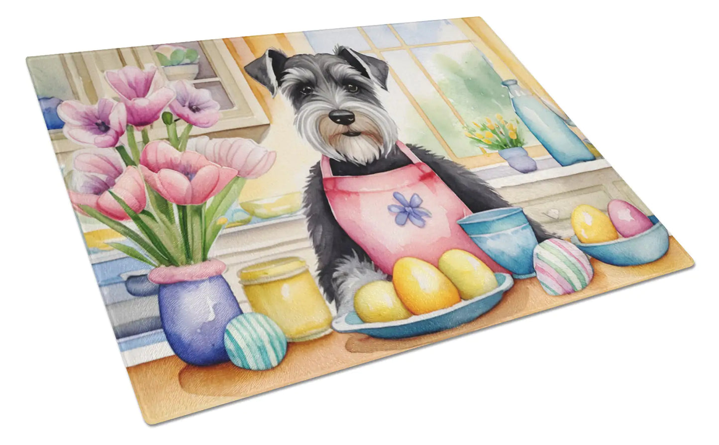 Decorating Easter Schnauzer Glass Cutting Board
