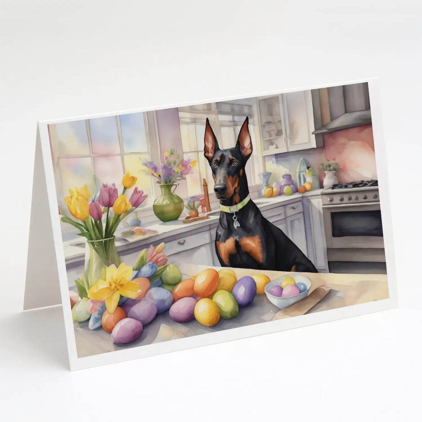 Decorating Easter Doberman Pinscher Greeting Cards Pack of 8