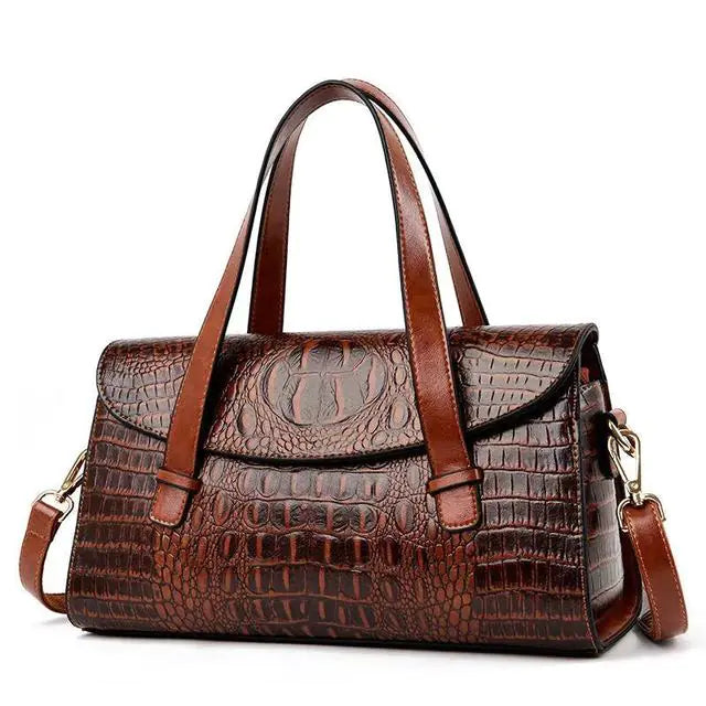 Vintage Crocodile Pattern Leather Messenger Handbag