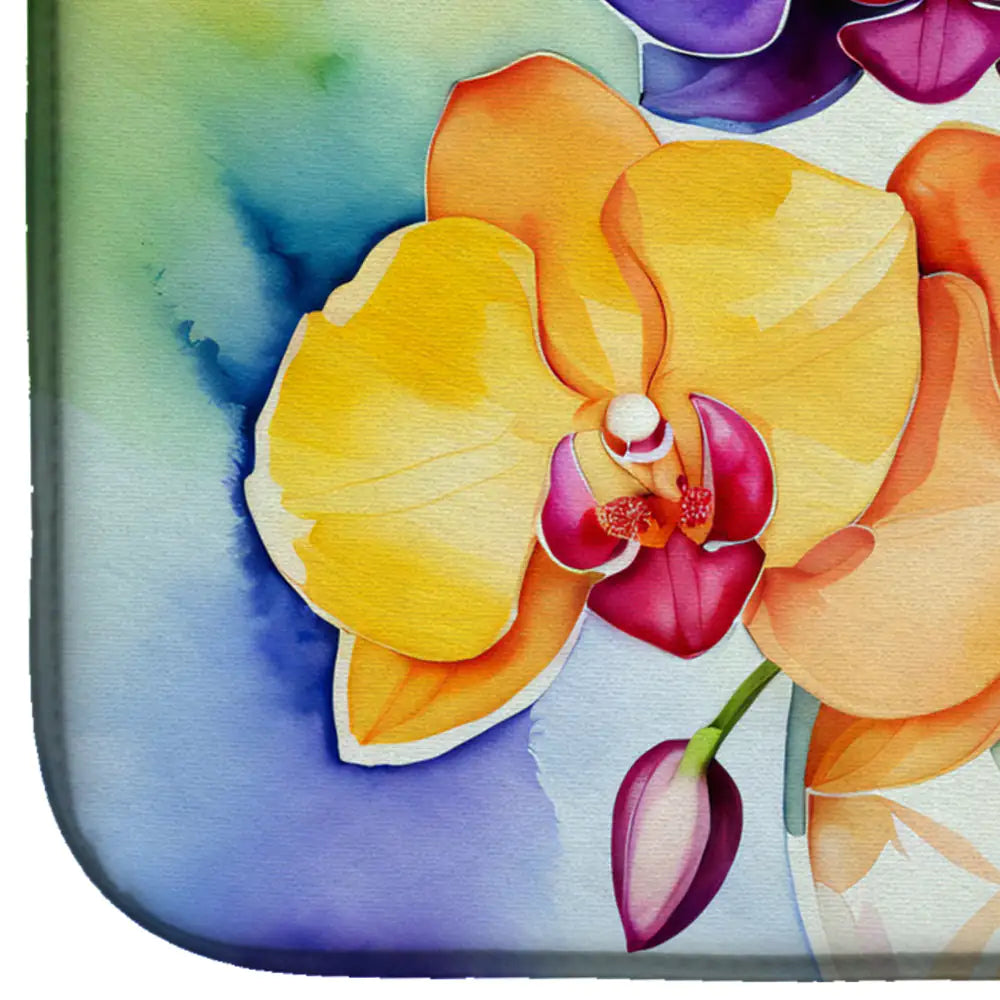 Orchids in Watercolor Dish Drying Mat