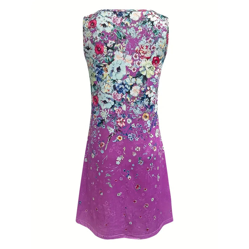 Women's Sleeveless Floral Print Boho Sundress Casual Loose Fit Summer Tank Dress