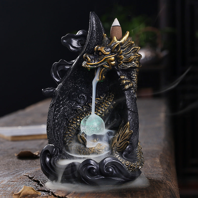 Resin Backflow Incense Burner Smoke Aromatherapy Stove Xianglong LED Light