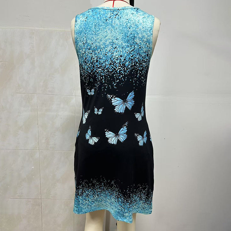 Women's Casual Sundress Summer Beach Graphic Print V Neck Loose Tank Dress