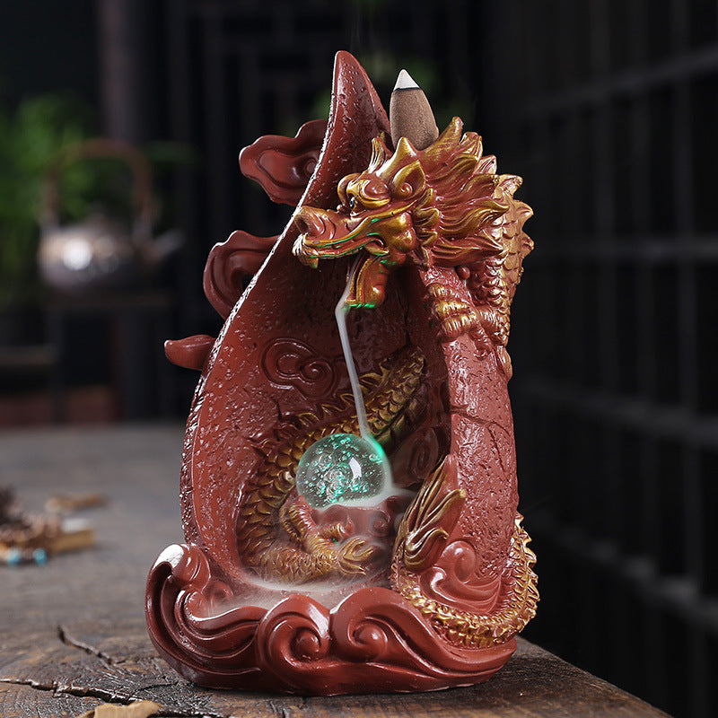 Resin Backflow Incense Burner Smoke Aromatherapy Stove Xianglong LED Light