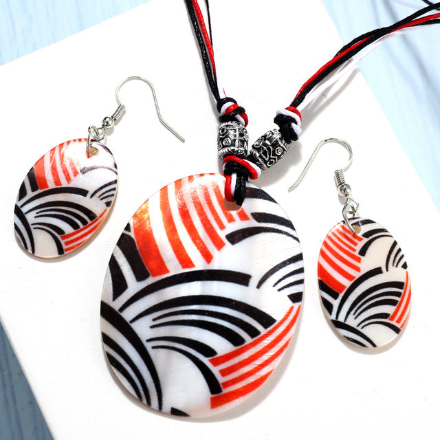 Fashion Jewelry Set Leather Necklace Earrings