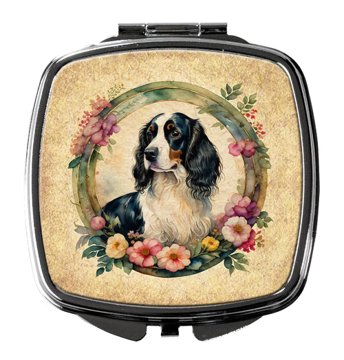 English Springer Spaniel and Flowers Compact Mirror