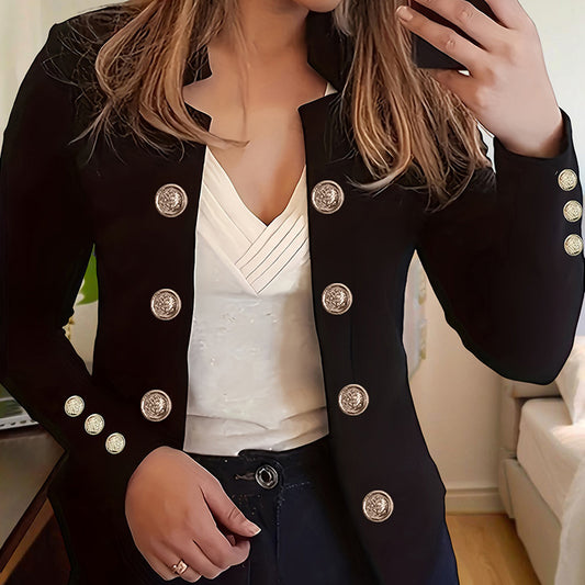 Women's Solid Color Double Breasted Long Sleeve Top - Button Cuff Casual & Office Wear