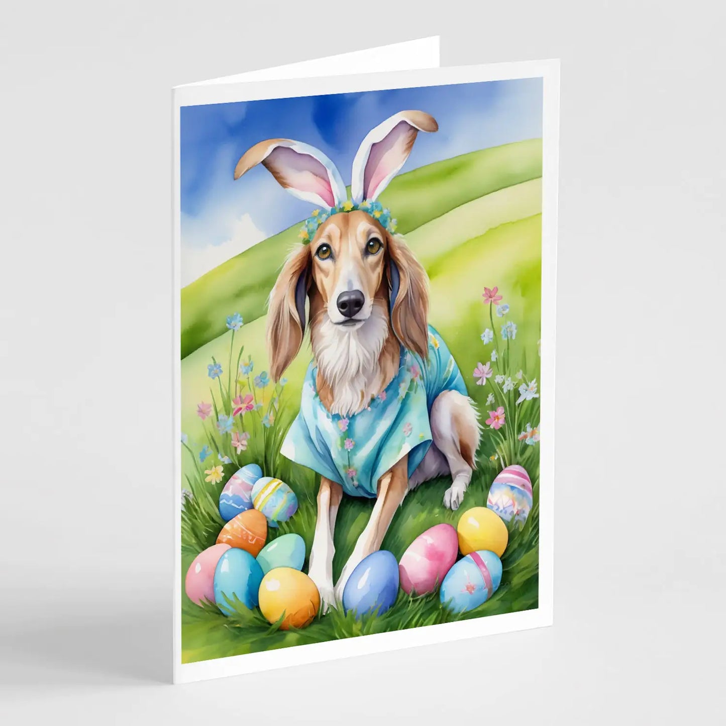 Saluki Easter Egg Hunt Greeting Cards Pack of 8