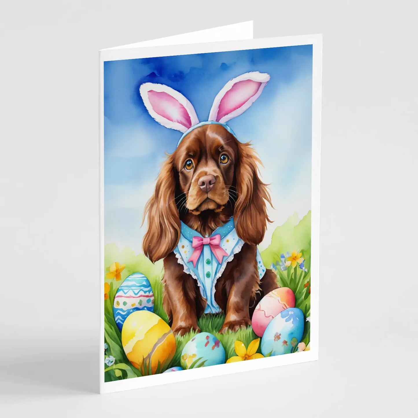 Sussex Spaniel Easter Egg Hunt Greeting Cards Pack of 8