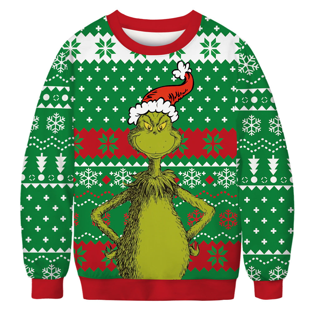 Christmas green furry print crew neck sweater