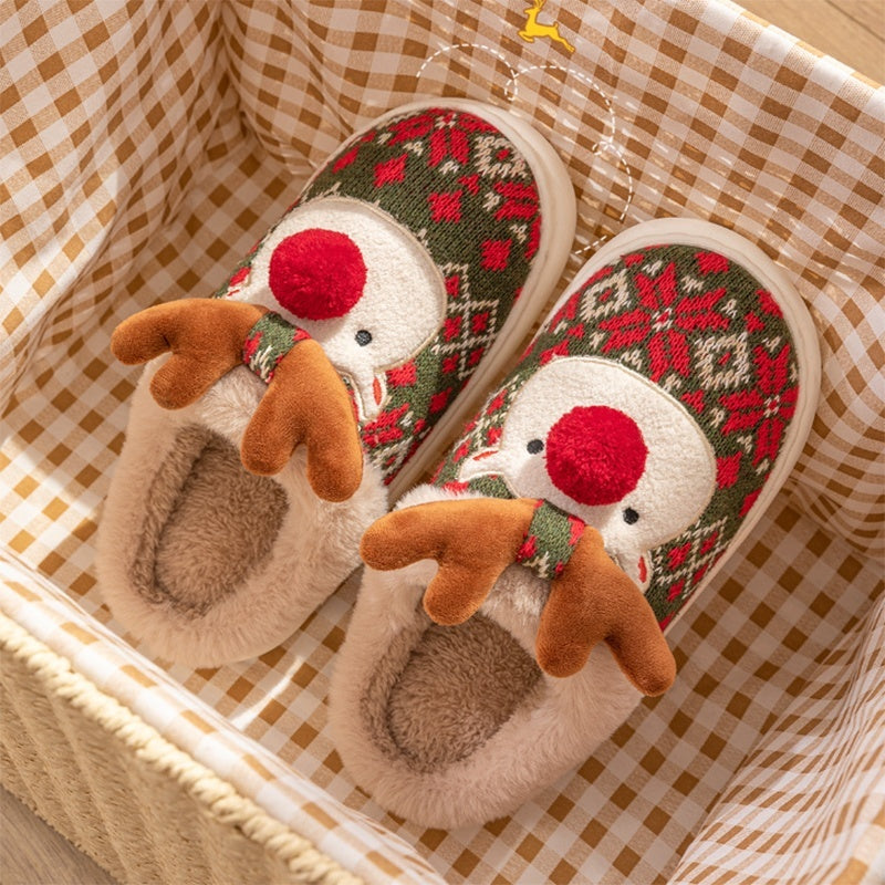 Christmas Elk Plush Slippers Winter Ins Fashion Non-slip Floor Fuzzy