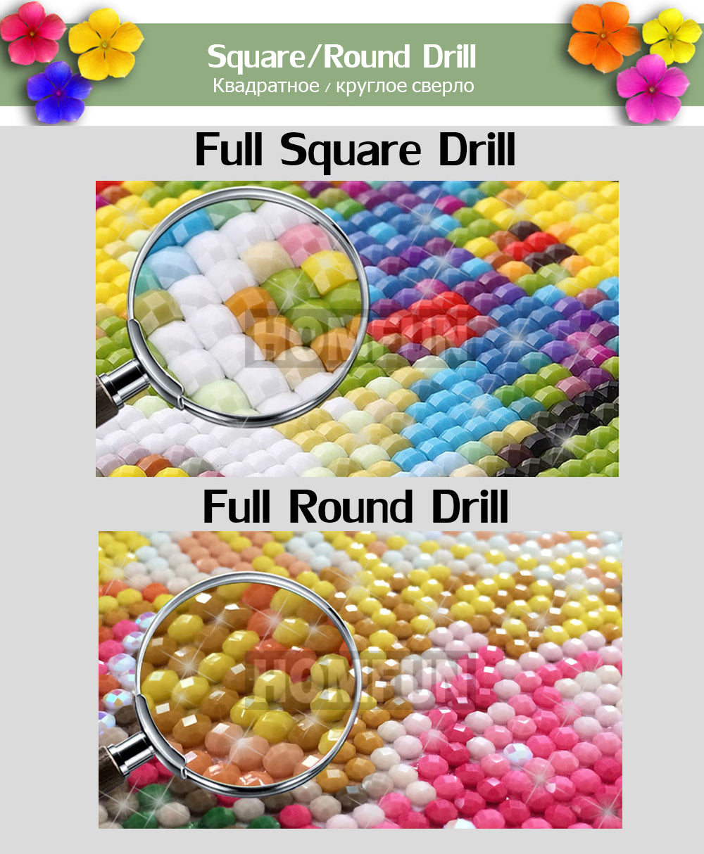 Square and round diamond drills in mixed colors for diamond painting