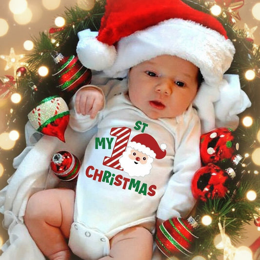 Christmas Newborn Baby White Long Sleeve Jumpsuit