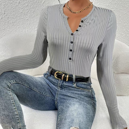 Women's Solid Color Simple Casual Versatile Button Long Sleeved Pullover Knitted Sweater