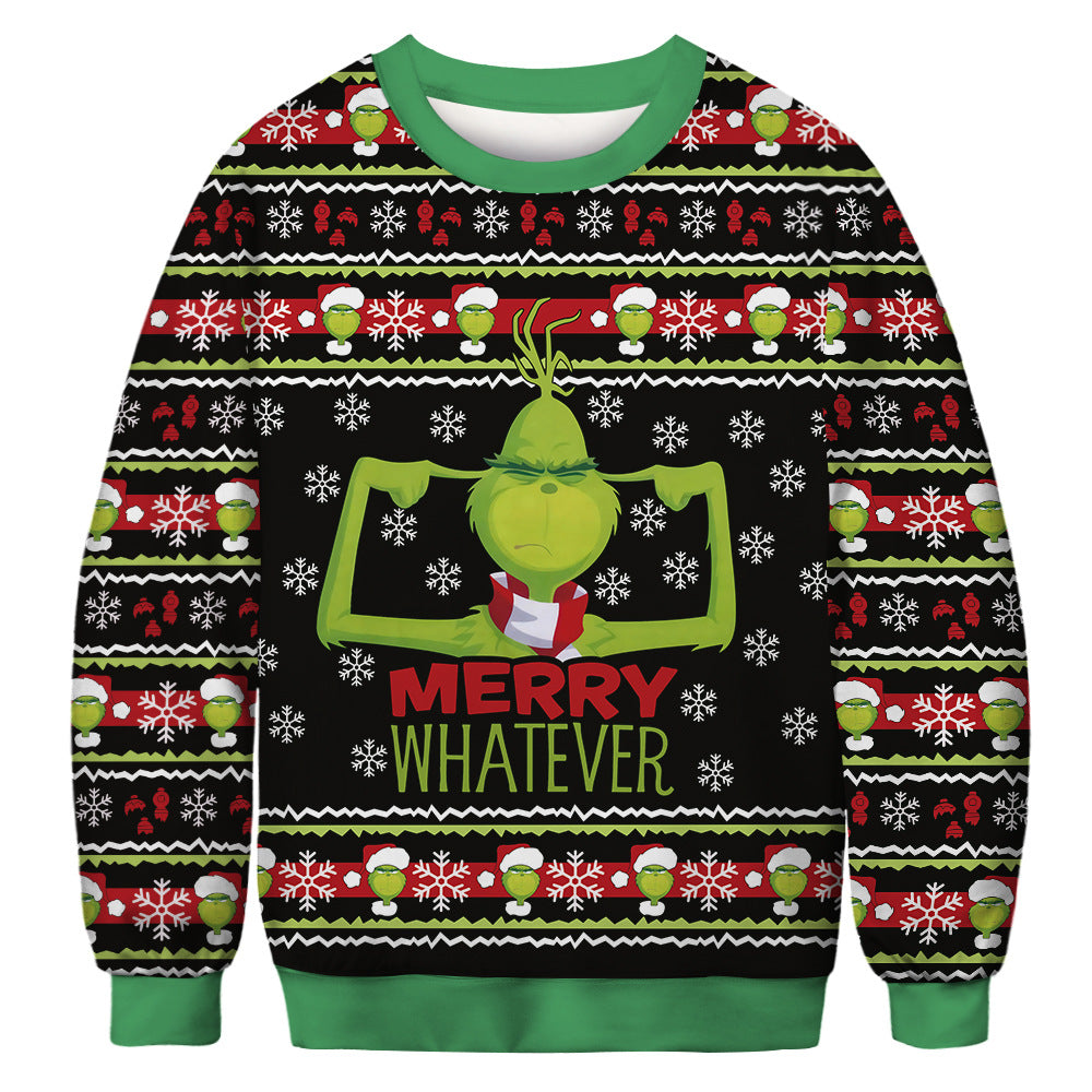 Christmas green furry print crew neck sweater