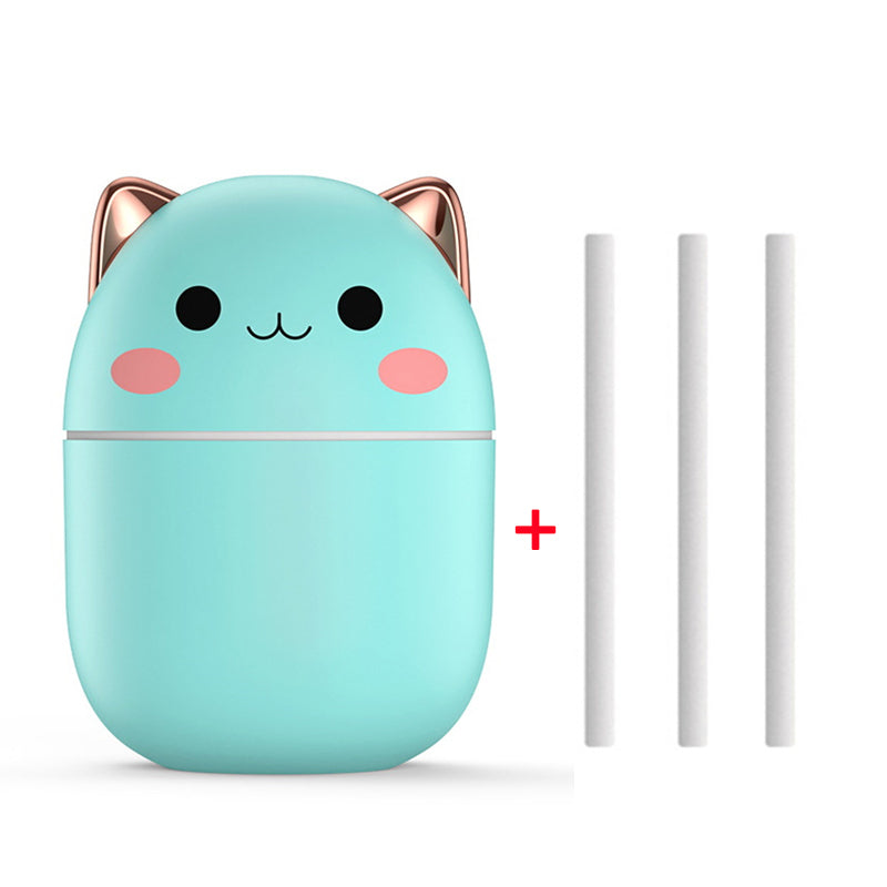 Teal cat aromatherapy humidifier with three replacement wicks included