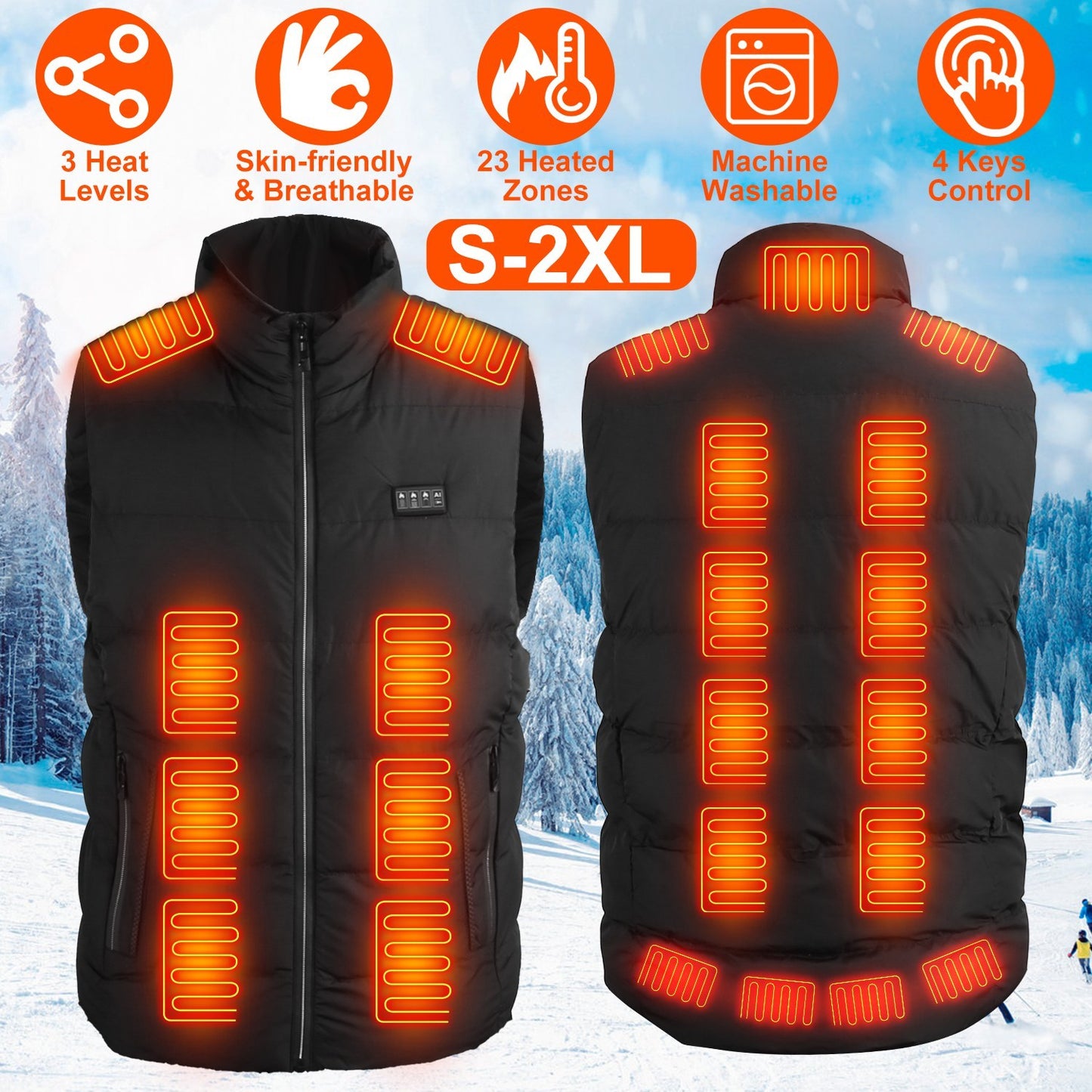 1Pc Heated Vest Men, Women Jacket With 23 Heating Zones 3 Heat Levels USB Powered Machine Washable For Winter Hiking Skiing Skating Outdoor Activities