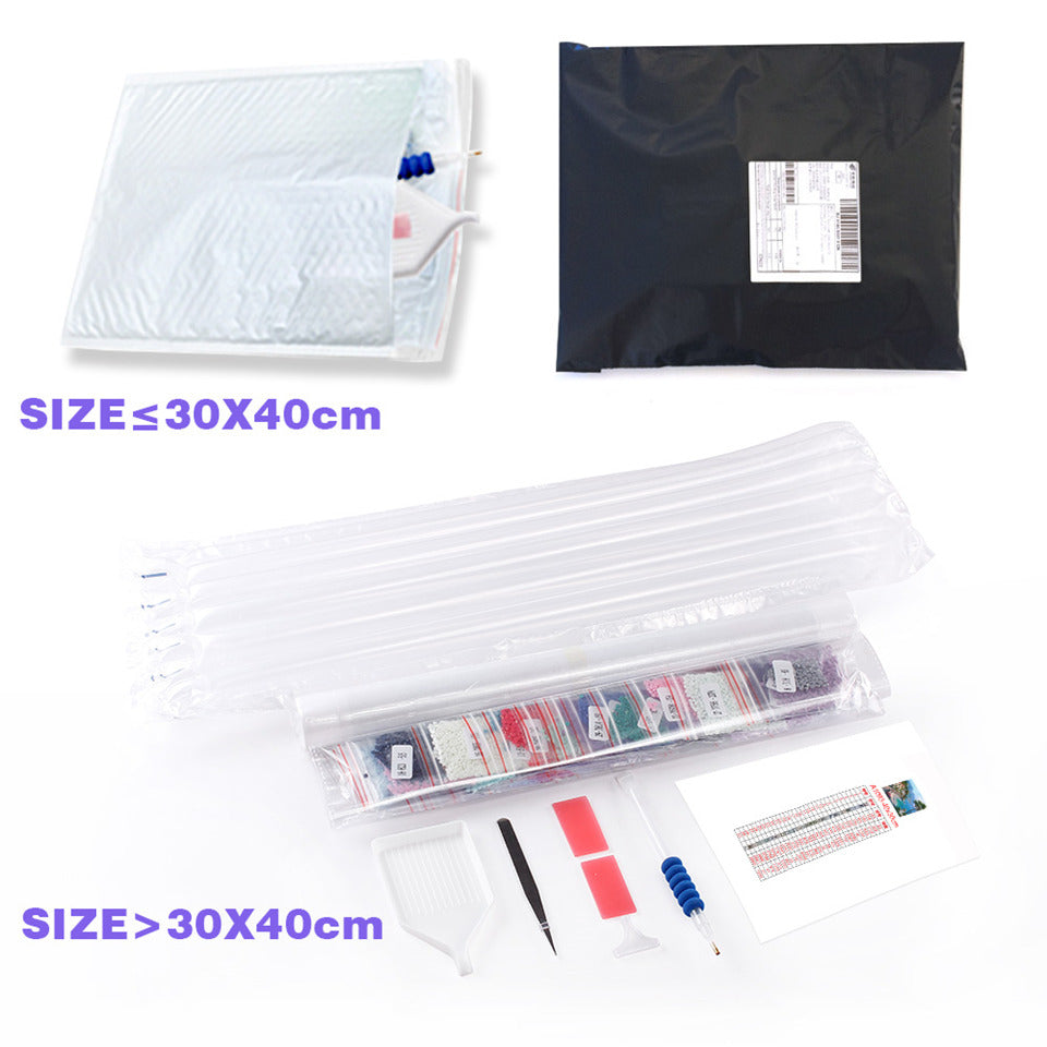 Diamond painting supply kit with canvas bags, tools, and rhinestone packets