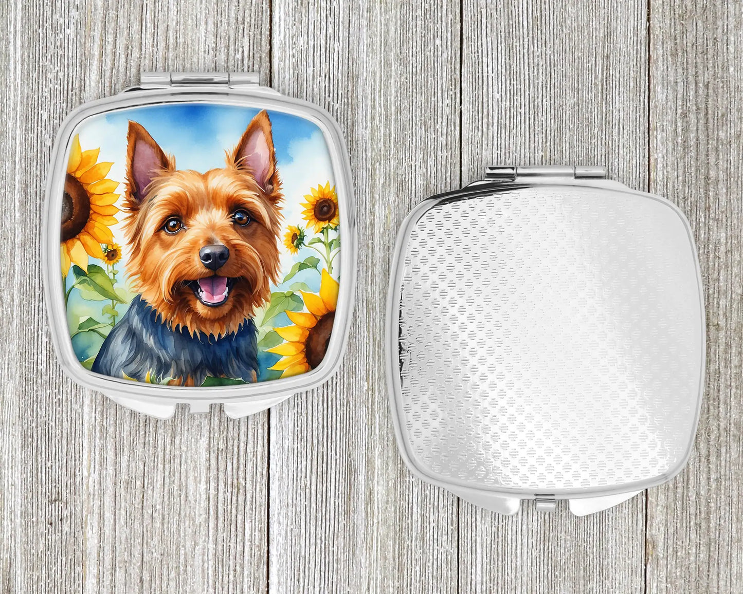Australian Terrier in Sunflowers Compact Mirror