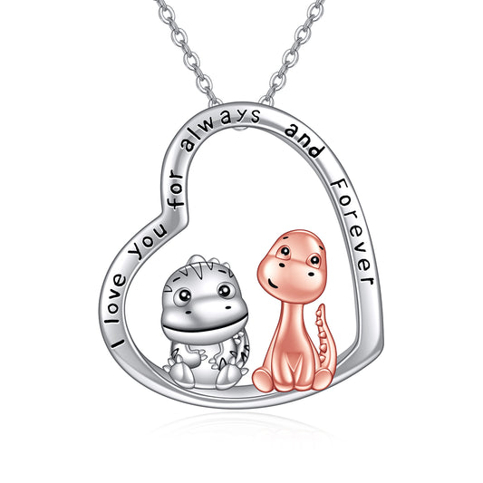 Necklace 925 Sterling Silver Cute Dinosaur Pendant Jewelry, I Love You Always and Forever