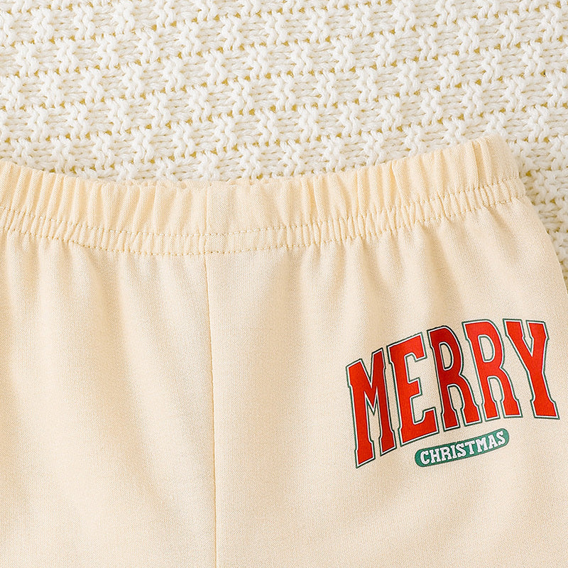 Baby Girls 2Pcs Outfits MERRY Christmas Letter Print Round Neck Long Sleeve Sweatshirt & Pants Set