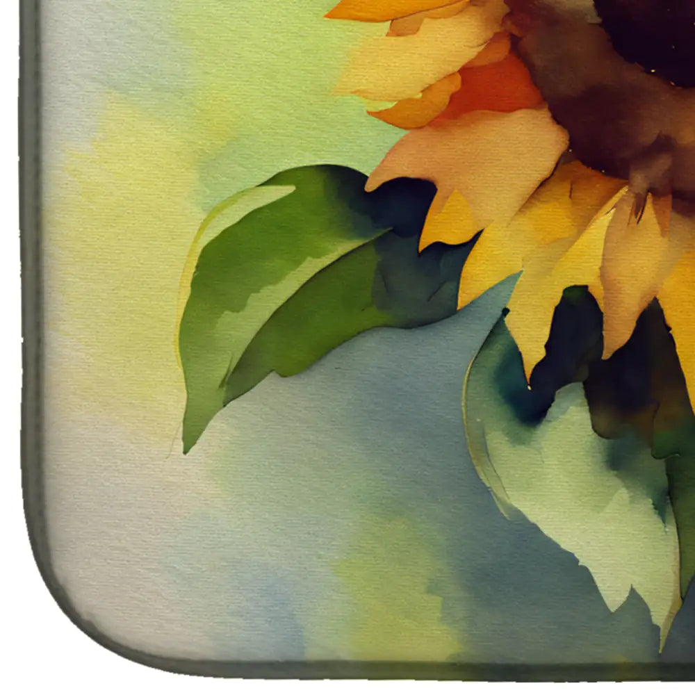 Sunflowers in Watercolor Dish Drying Mat