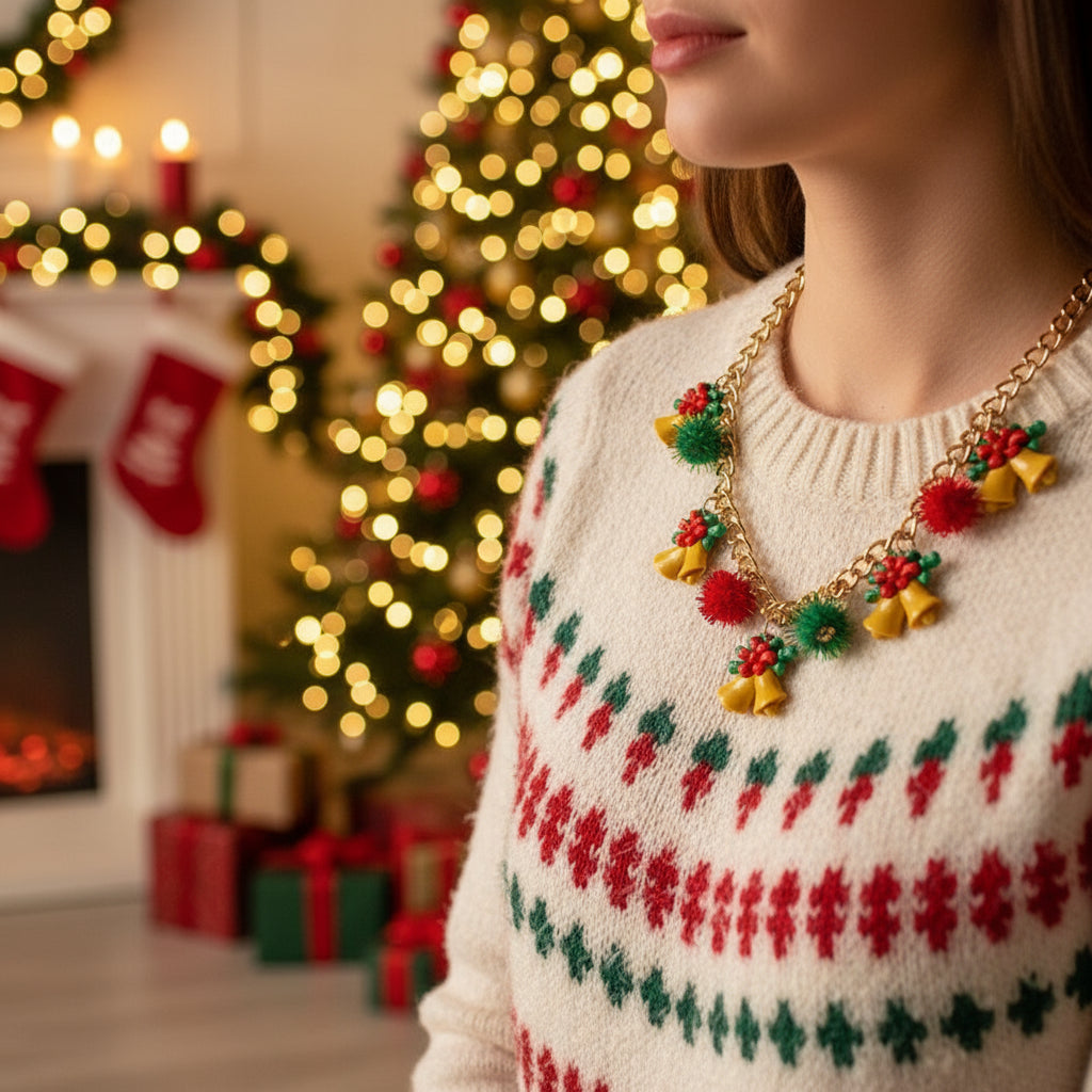 New Christmas Tree Bell Santa Claus Necklace Creative Personalized Pendant Clavicle Chain Jewelry