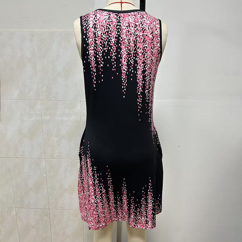 Women's Casual Sundress Summer Beach Graphic Print V Neck Loose Tank Dress
