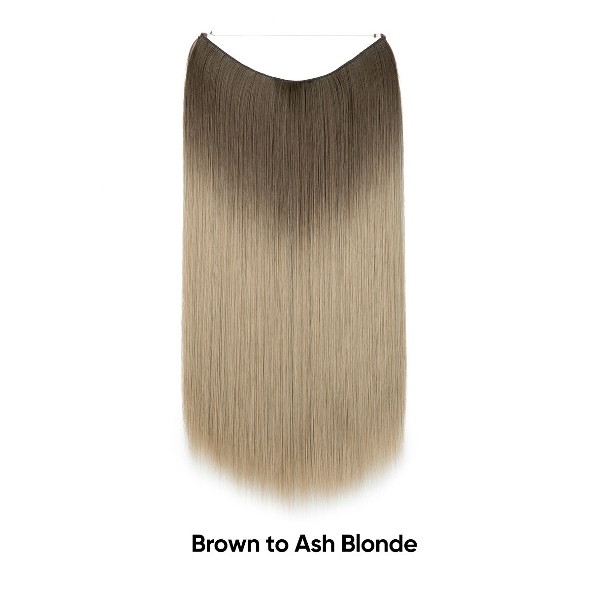Straight brown to ash-blonde hair extension, one-piece adjustable invisible fishline.