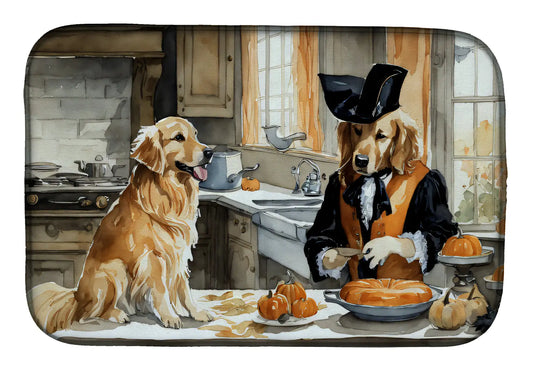 Golden Retriever Fall Kitchen Pumpkins Dish Drying Mat