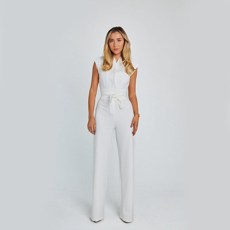 Fashion Elegant Sleeveless Jumpsuit Summer V-neck Casual Wide Leg Long Overalls Clothing For Women