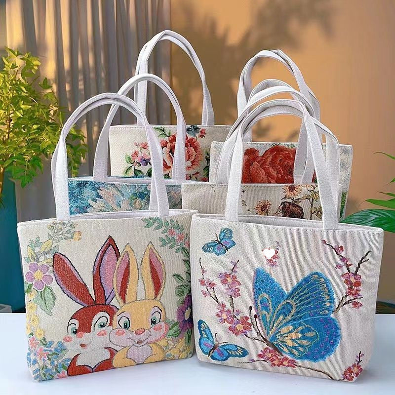 Double-sided Gold Wire Handheld Canvas Small Bag Wear-resistant