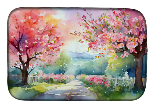 Michigan Apple Blossoms in Watercolor Dish Drying Mat