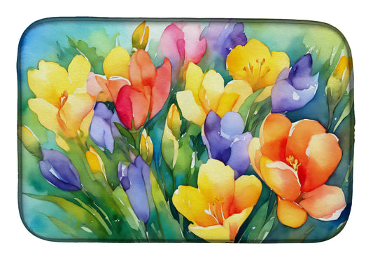 Freesias in Watercolor Dish Drying Mat