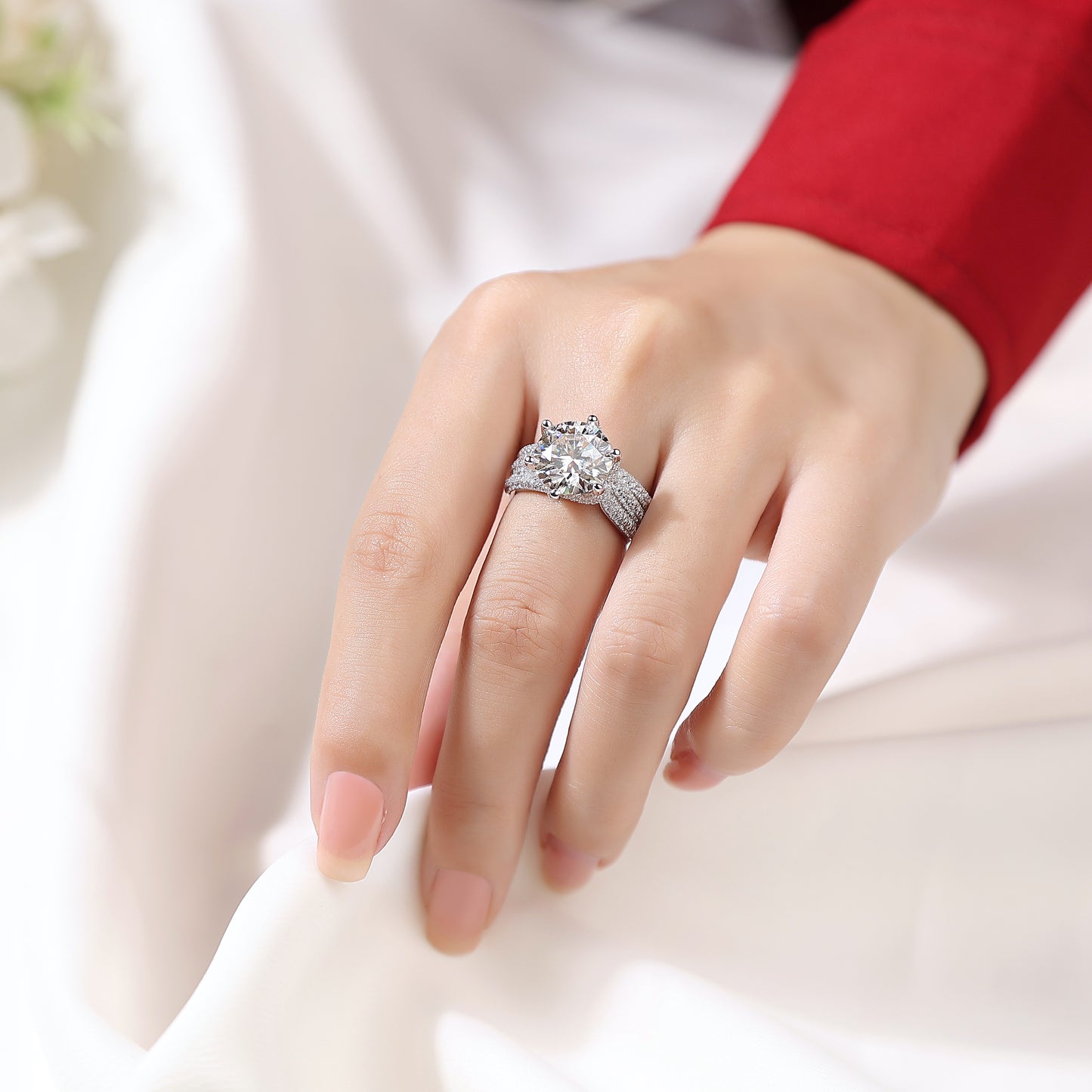 Luxury Fashion Large Diamond Ring Moissanite Silver Ring