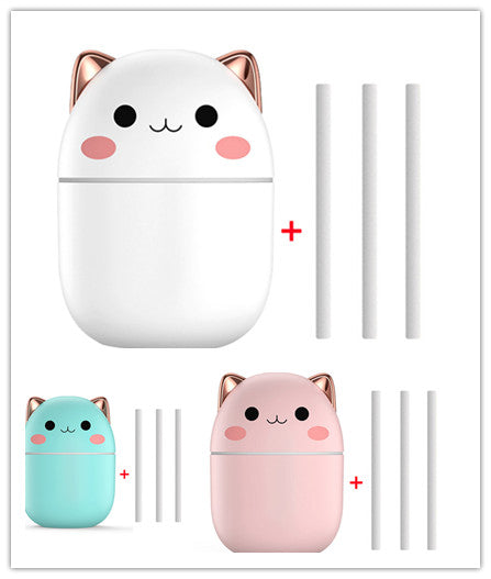 Cat-style aromatherapy humidifier set in multiple colors with replacement wicks included