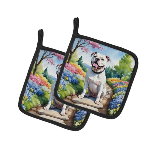 American Bulldog Spring Garden Pair of Pot Holders