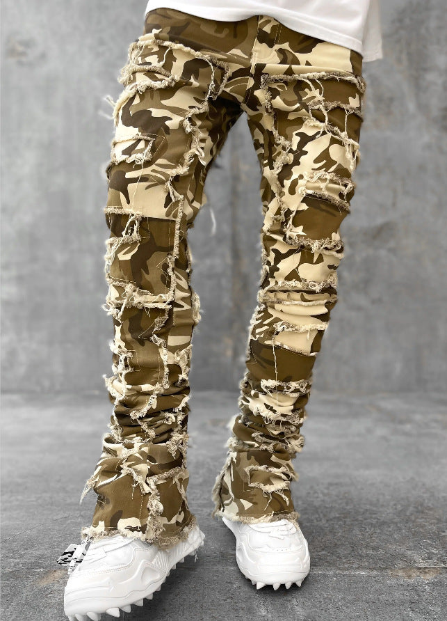 Trousers Individual Patched Pants Long Tight Fit Stacked Jeans For Men