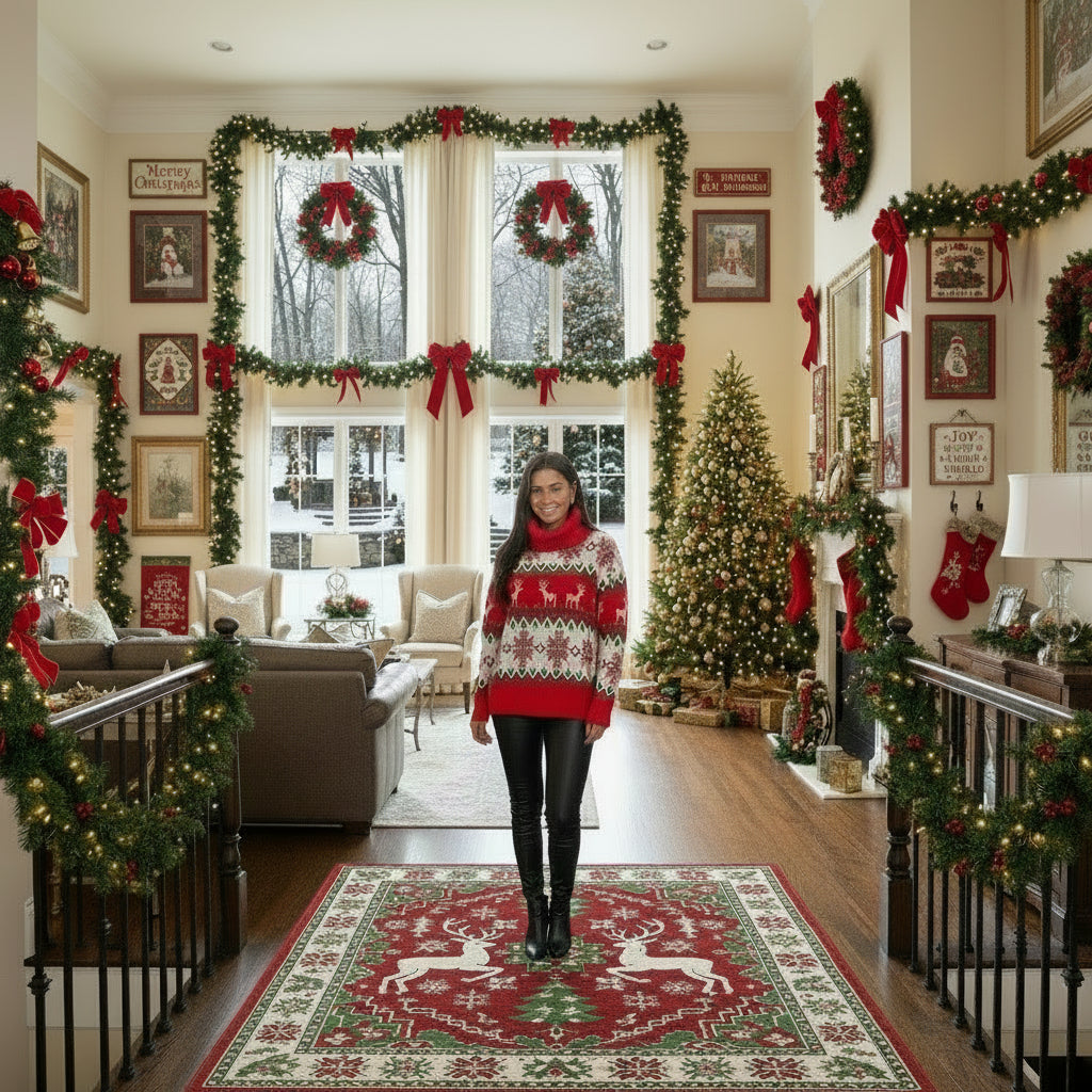 New Christmas Jacquard Turtleneck Long Sleeve Sweater