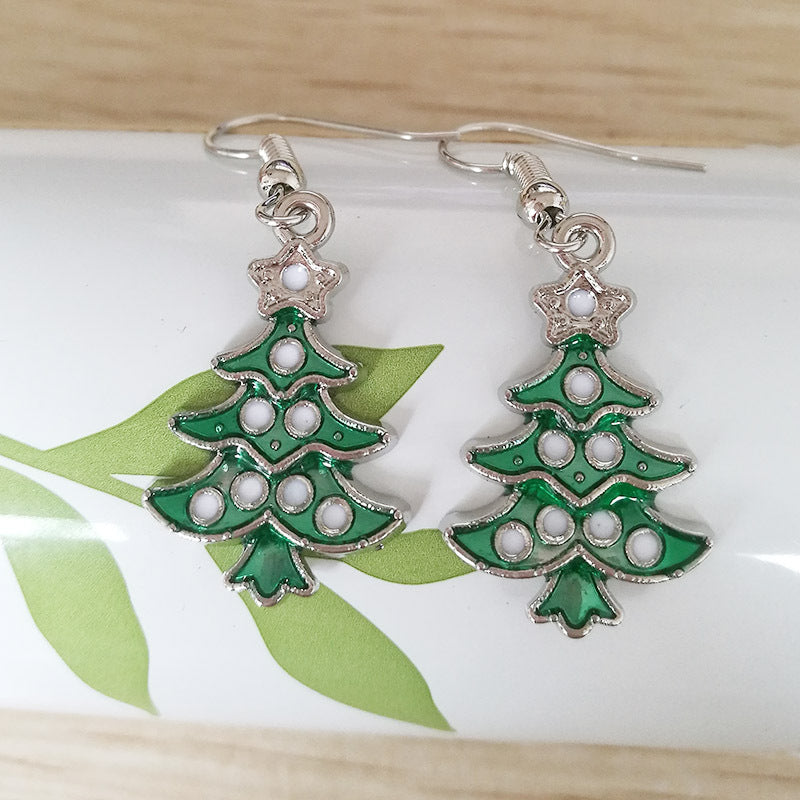 Ornaments Alloy Dripping Five-star Christmas Tree Earrings