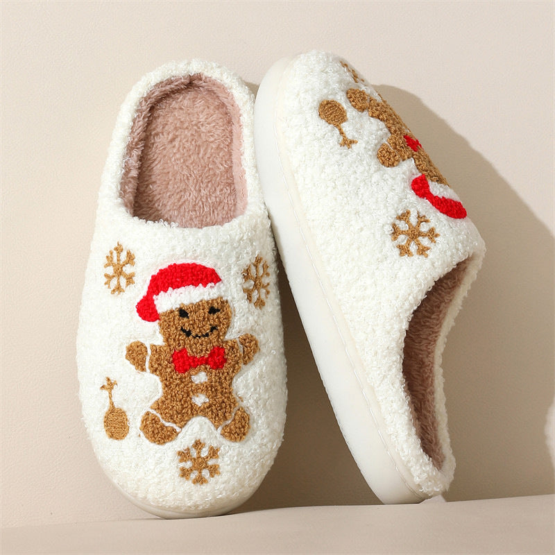 Christmas Snowflake Gingerbread Non-slip Floor Fuzzy Slippers